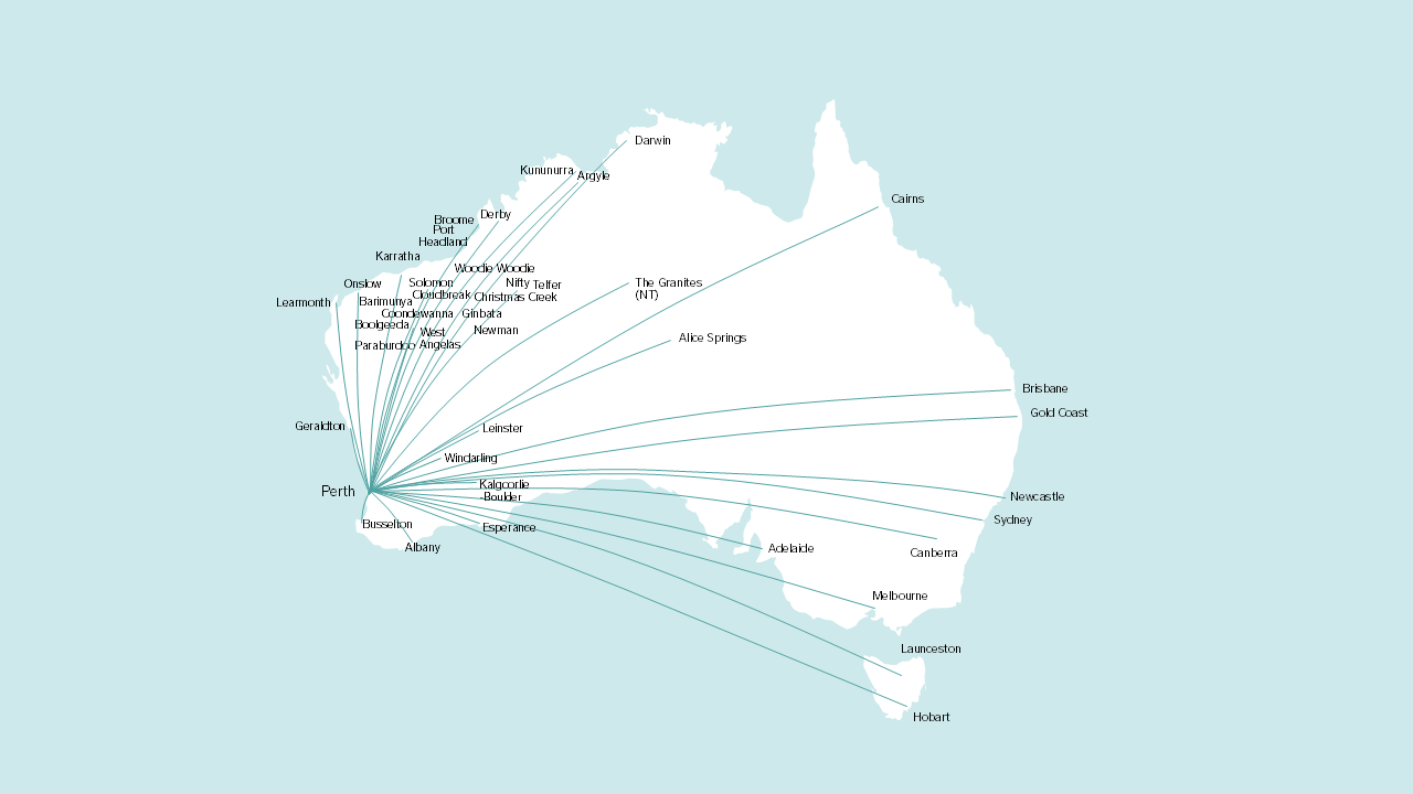 Domestic routes available from Perth Airport